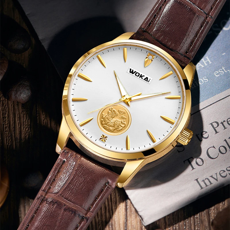 新款高档金色貔貅商务男士腕表潮流设计大表盘简约时尚佩戴舒适