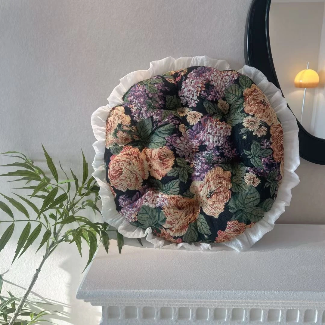 椅垫美式花卉复古田园风椅垫坐垫氛围感圆形蒲团抱枕居家办公室