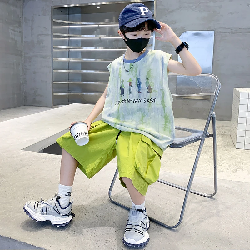 儿童装男童夏装无袖背心套装2025新款夏季中大童运动夏款速干帅气