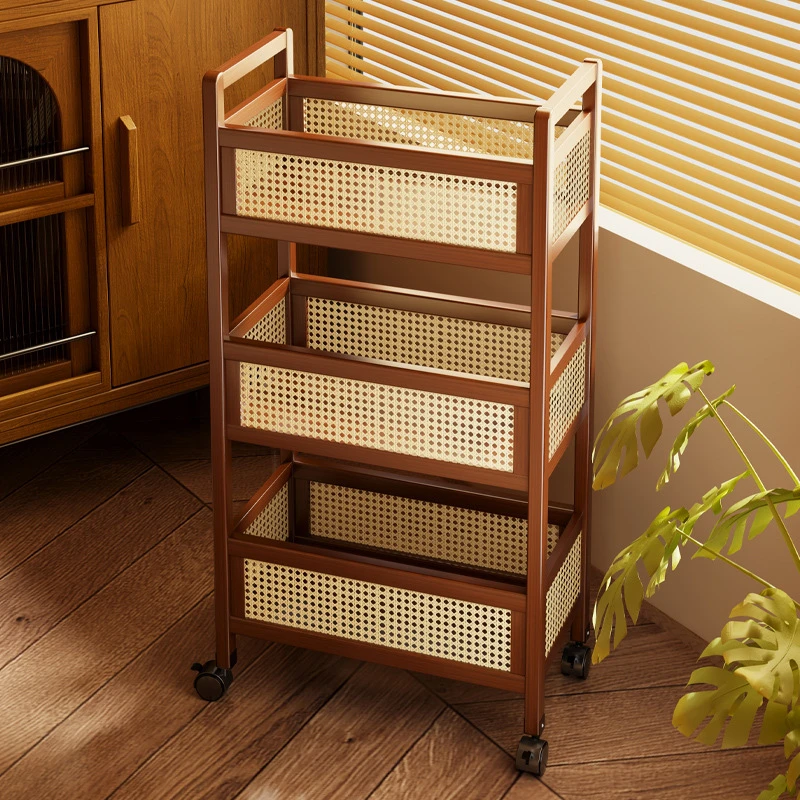 中古小推车零食置物架客厅落地可移动带轮杂物储物架玩具收纳架