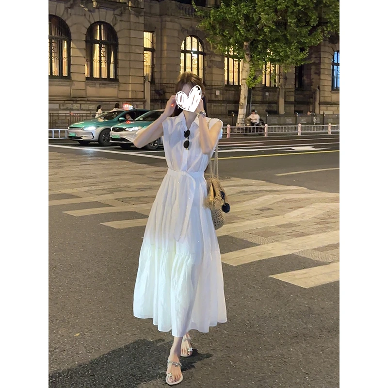 法式气质通勤polo领无袖连衣裙女夏季新款高级感收腰显瘦百搭长裙