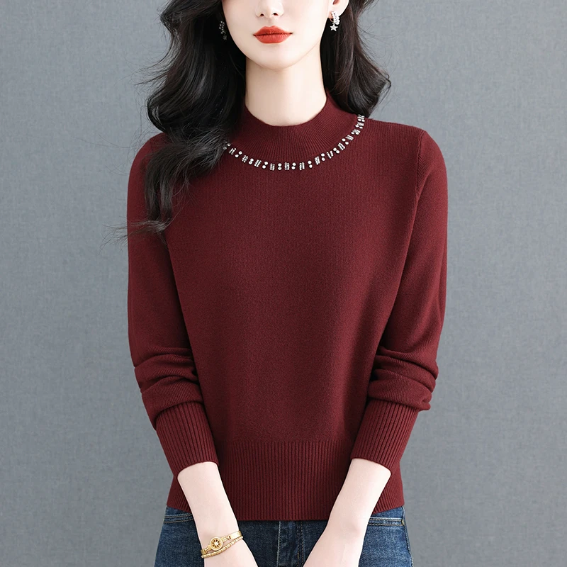 秋装大码洋气红色毛衣女宽松遮肉显瘦秋冬时尚百搭短款针织打底衫