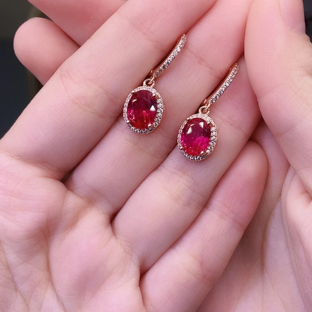 银S925镶嵌耳饰红宝石