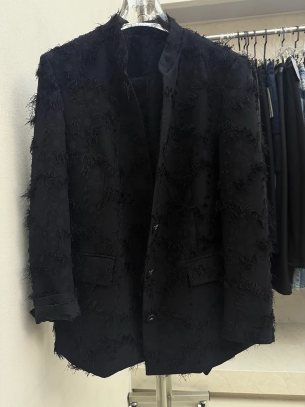 流苏平驳领秋季西服提花蕾丝休闲百搭西装