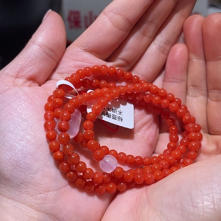 南红玛瑙原矿南红冷水河柿子红卡4多圈未镶嵌