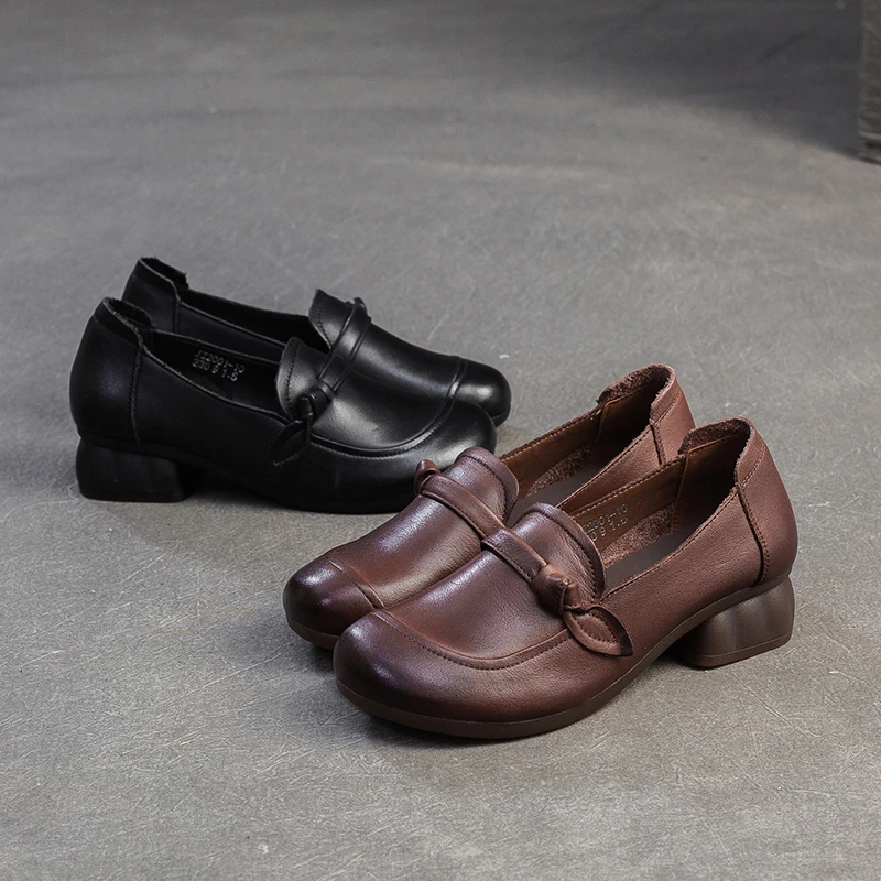 时尚舒适单鞋女头层牛皮2025新款秋季百搭休闲皮鞋小跟浅口真皮潮