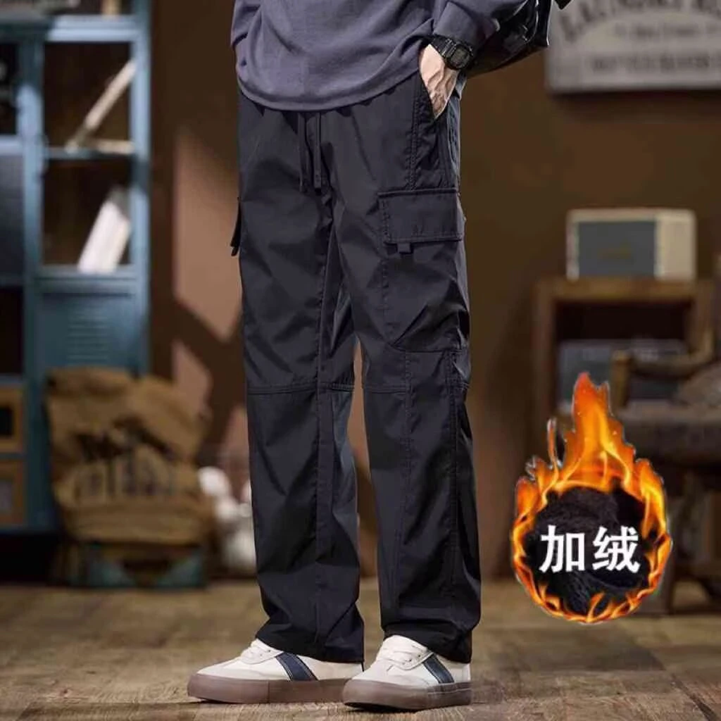 男士工装裤加绒加厚秋冬新款保暖百搭宽松直筒休闲裤裤子防风速干