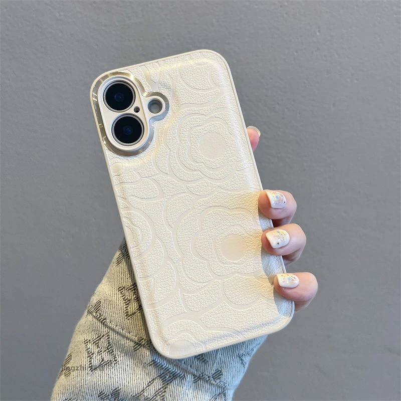 适用iPhone15promax手机壳13苹果14新款16轻奢皮纹玫瑰12小众高级