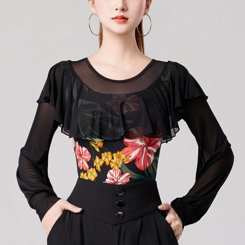 拉丁舞蹈练功服女夏季新款跳广场交谊舞摩登舞蹈服