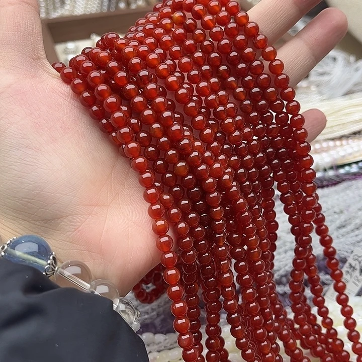 玛瑙/玉髓未镶嵌珠宝半成品一条6mm左右红玛瑙