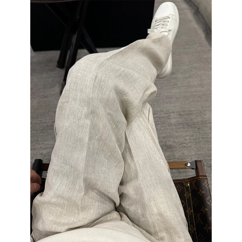 (风尚)8300版 "风吹半夏 雨露100%亚麻原麻色"小开风简约长裤