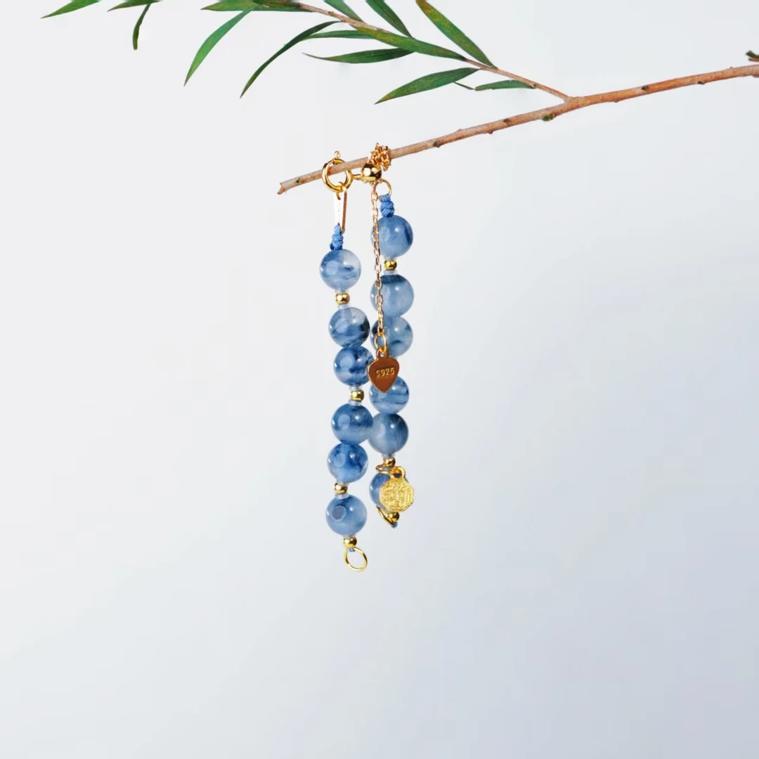 【海洋】花奢珠宝 蓝兔毛双截棍s925银手链（多样性发货）