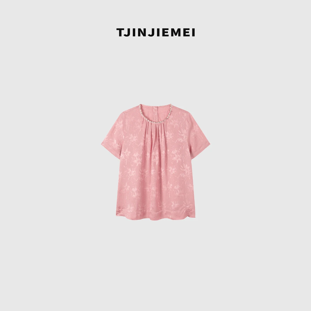 T井姐妹【桃花仙】精致小香风短袖百搭气质宽松T恤DX2506-QW51049