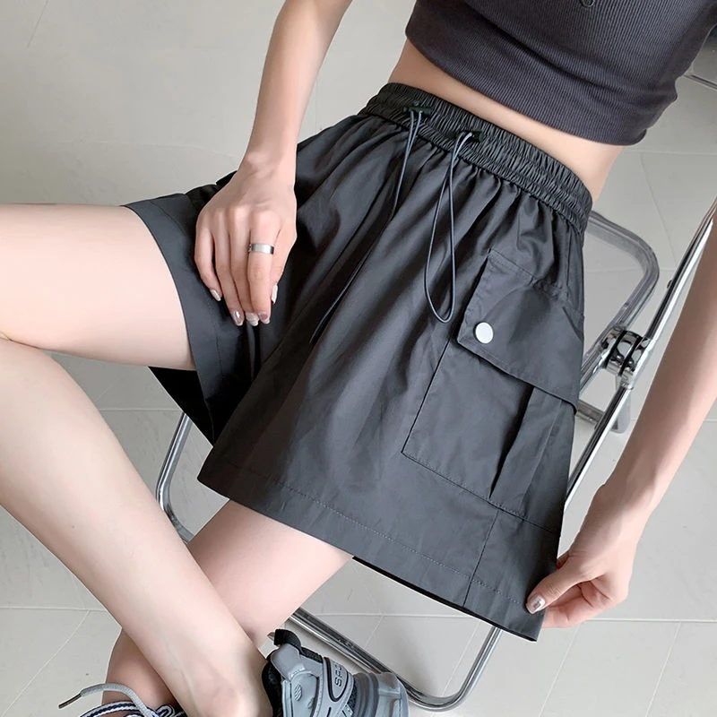 美式工装短裤女2025夏季新款宽松阔腿外穿显瘦高腰薄款a字休闲裤