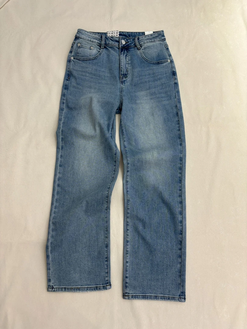 [王小二]149新款蓝色牛仔裤大直筒宽松窄版拖地长裤