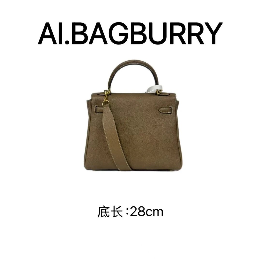 【大象灰金扣】牛皮 优雅风手拎包 30730