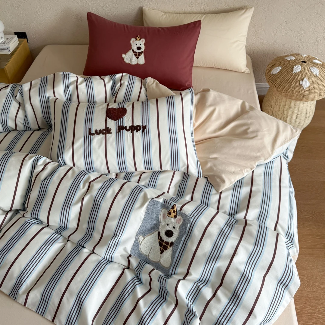 【MJ】全棉磨毛数码印花毛巾绣四件套秋冬保暖床品纯棉套件