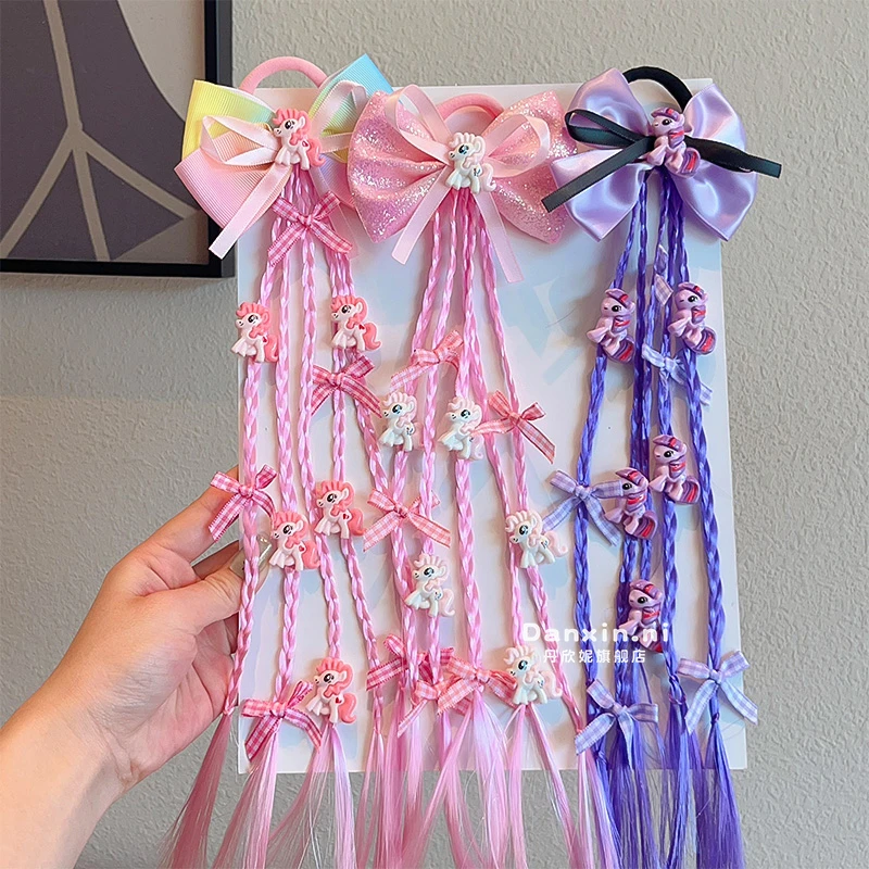 儿童假发辫小马宝莉宝宝蝴蝶结高弹力头绳马尾辫女童发饰头饰发圈