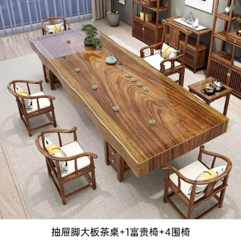 胡桃木办公室实木茶桌椅组合茶台干泡功夫泡茶台新中式