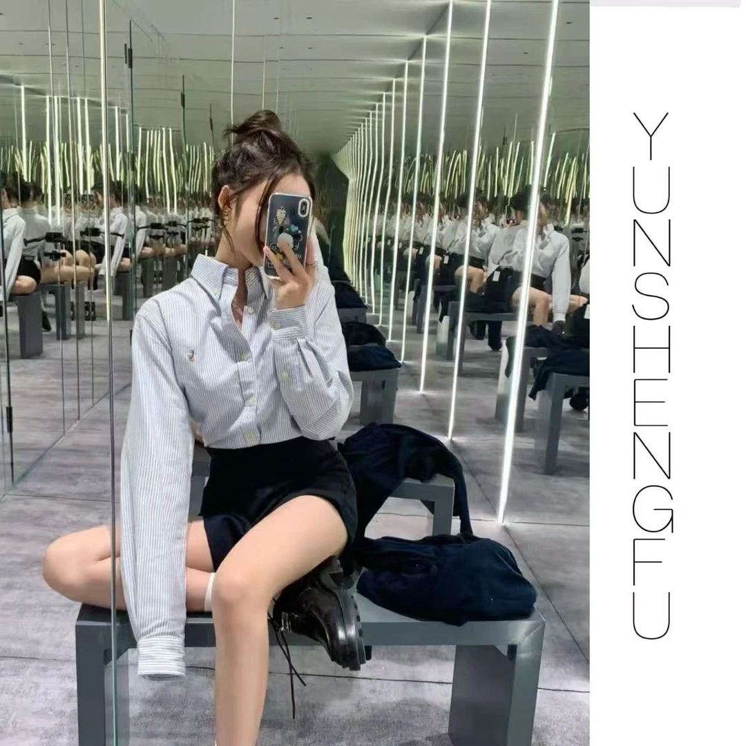 YUNSHENGFU*【R42】小马条纹多巴胺夏季牛津纺衬衫