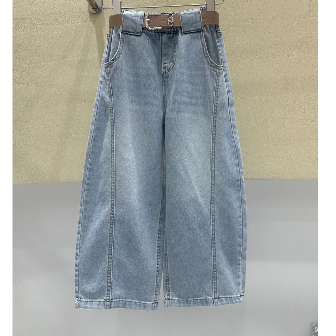 呼噜鱼原创春秋女童牛仔裤弯刀裤洋气百搭阔腿裤