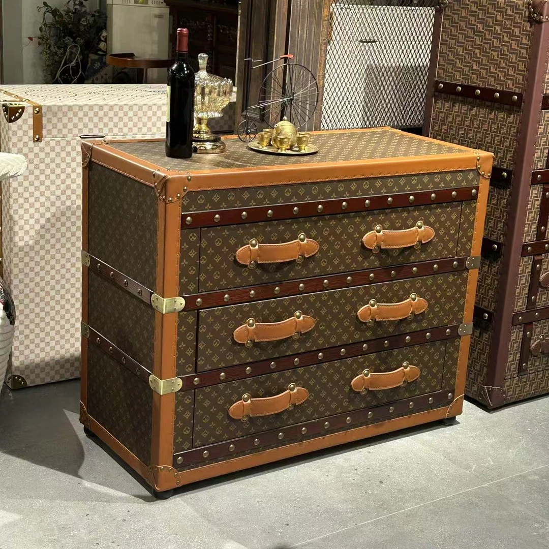 【春哥说家具】700-1三抽老花三斗柜复古大容量客厅抽屉110*50*88