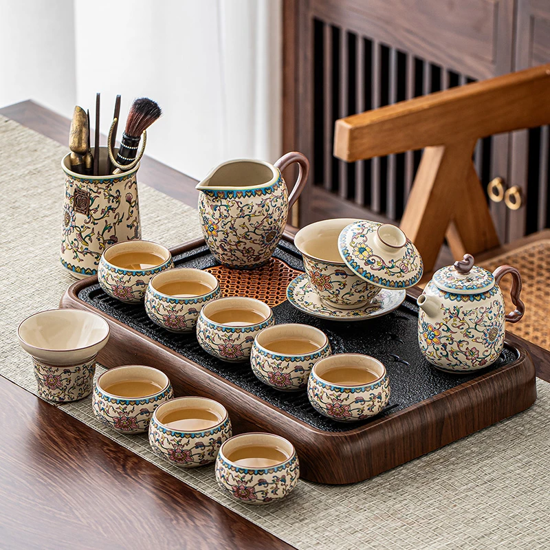 2025新款汝窑珐琅彩功夫茶具套装家用高档轻奢陶瓷泡茶壶茶杯会客