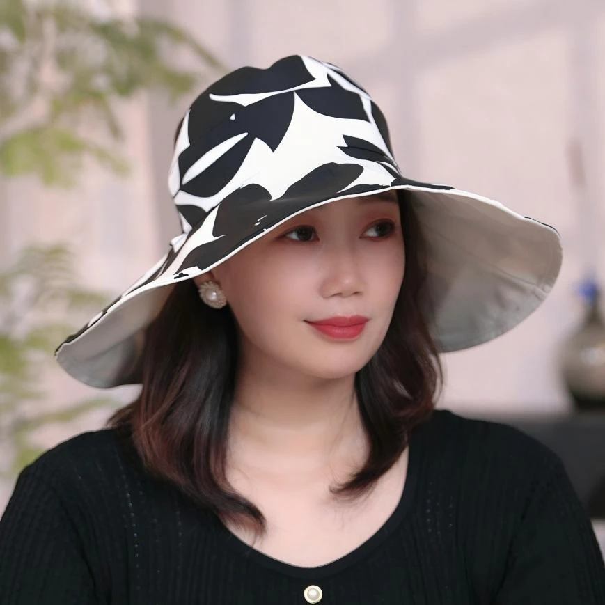 夏季新款双面大檐渔夫帽女旅游度假沙滩防紫外线时尚户外遮阳帽