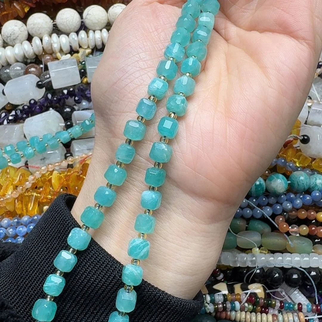 玛瑙/玉髓合金珠宝半成品一条7mm天河石方糖