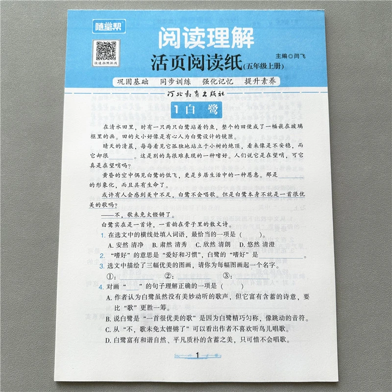 活页阅读理解五年级上册语文同步阅读训练短文填空题巩固基础练习
