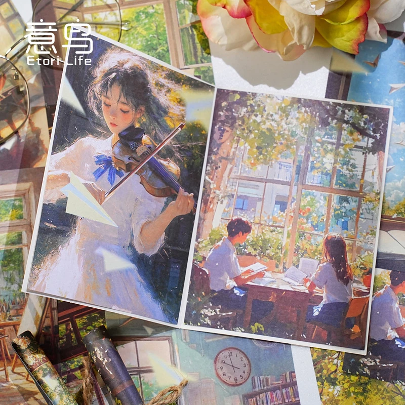 意鸟etori素材纸 定格瞬间系列水彩日系浪漫造景手账打底20张新品