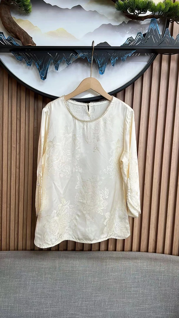 1098春季植物花卉圆领拼接衬衫气质新中式斜襟中国风