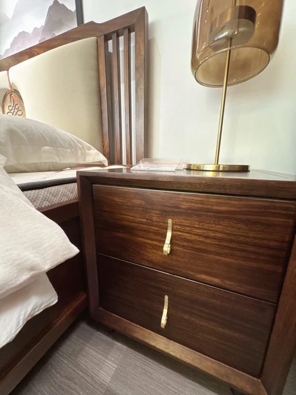 嘉城 新中式乌金木实木床头柜轻奢家用简约主卧抽屉式黑胡桃色