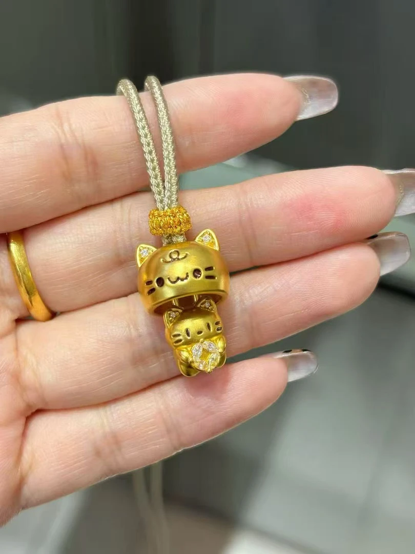 躲猫猫咪足金999吊坠