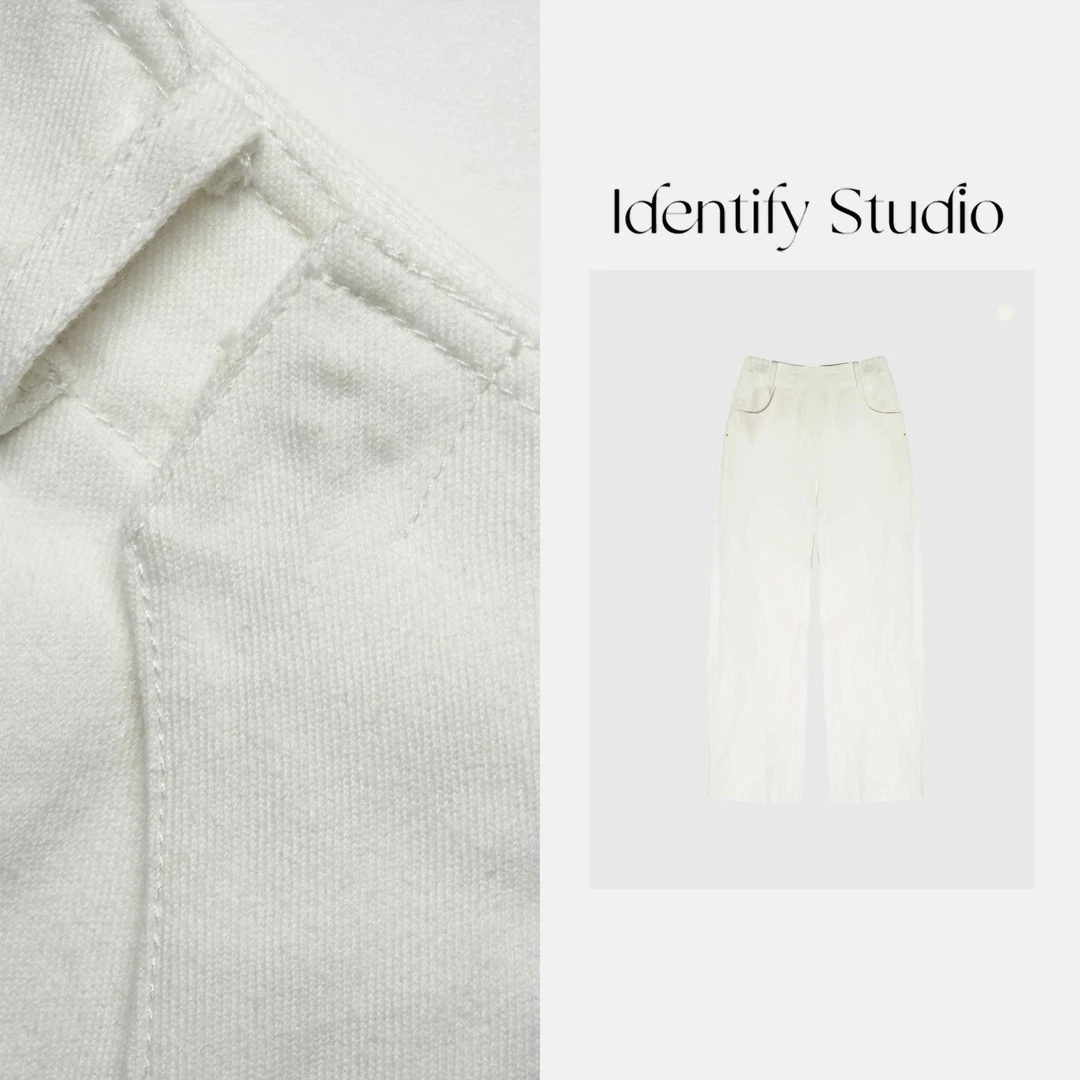 IDENTIFY“流萤闭月”春上新纯色百搭亚麻小众设计直筒休闲裤25SS