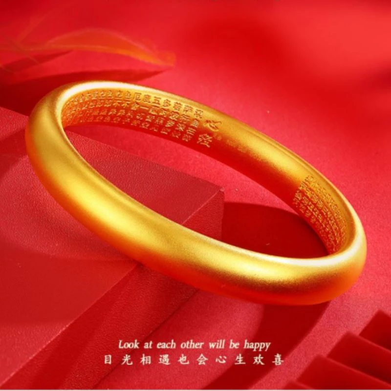 足银手镯 金色足银手镯{心经手镯}厚包工艺