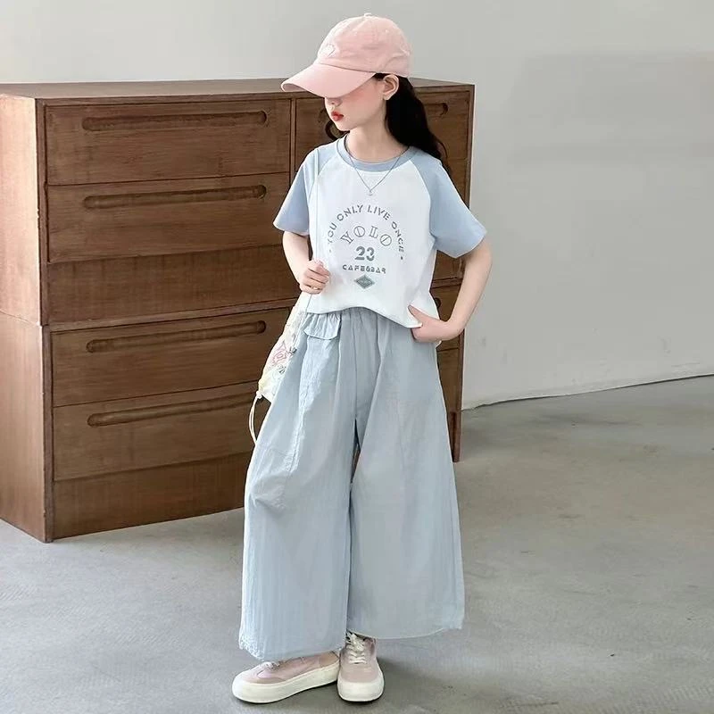 505698 蓝色 韩版洋气时尚女童夏款百搭洋气套装