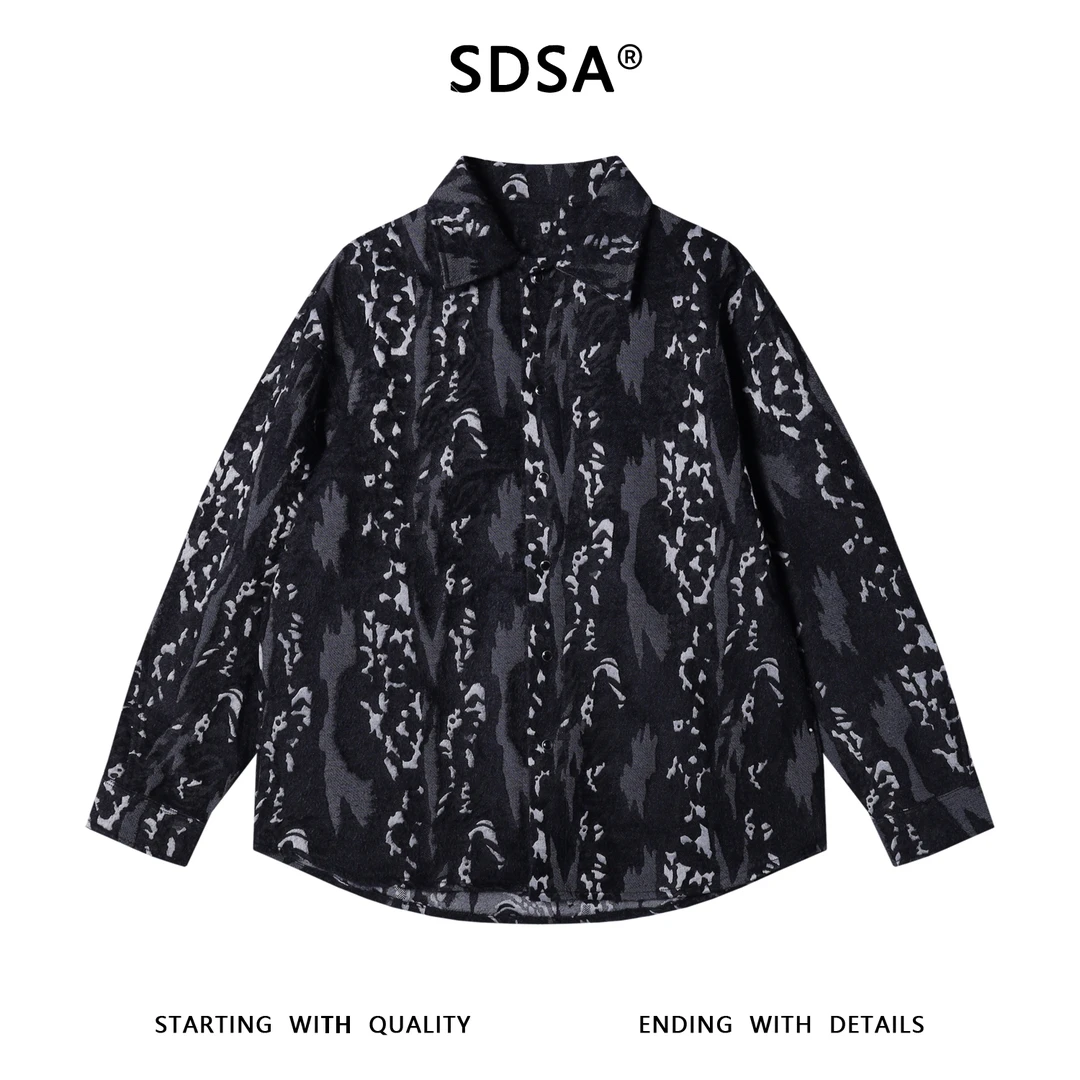 SDSA男士秋冬新款痞帅男装潮牌撞色提花长袖衬衫百搭时尚衬衣时尚