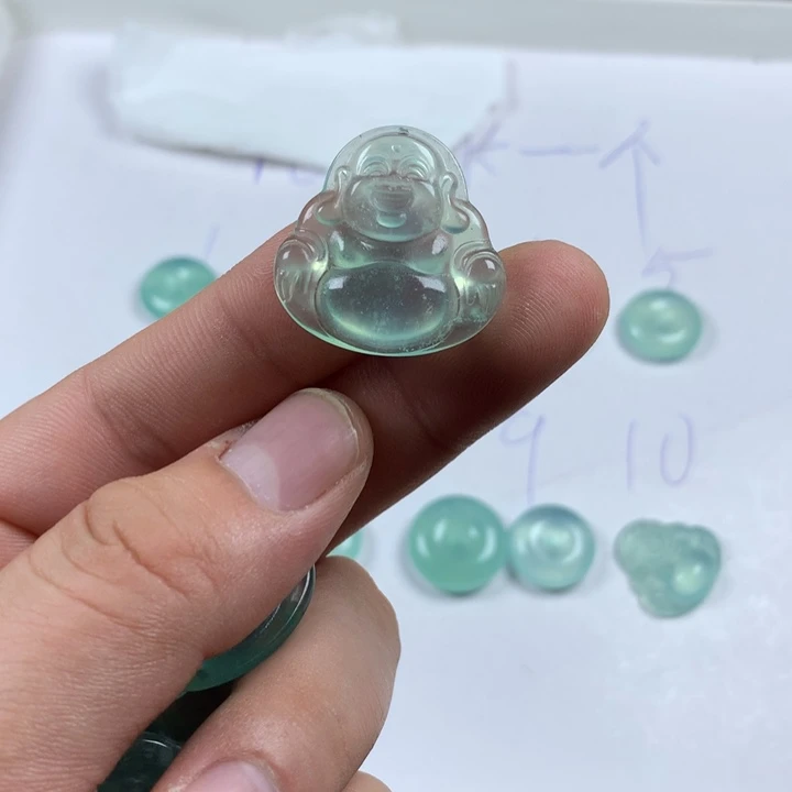 喜***画蛇纹石玉未镶嵌挂件