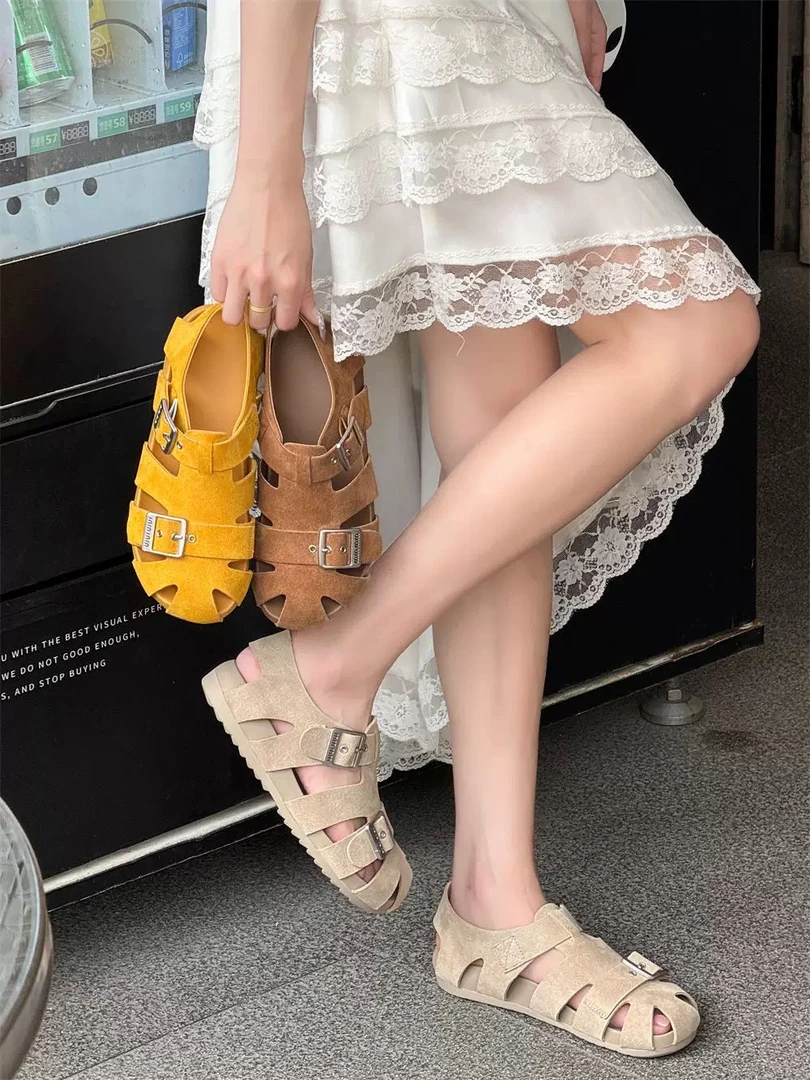 磨砂镂空【8811】低帮包头罗马风罗马凉鞋凉拖鞋厚底透气ins