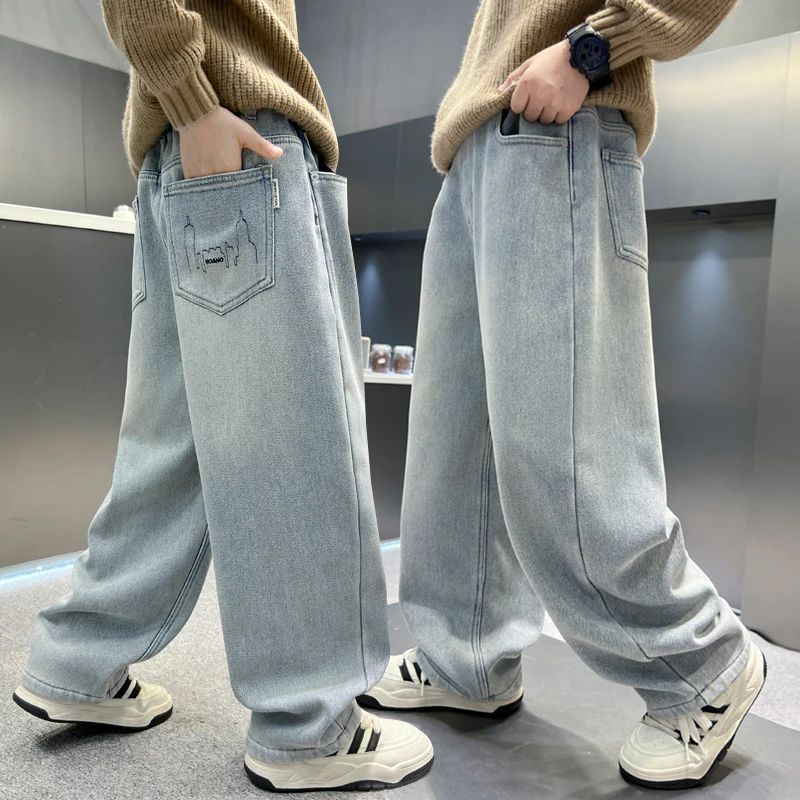 儿童装男童春装裤子2025新款春秋款长裤中大童男孩春季炸街牛仔裤