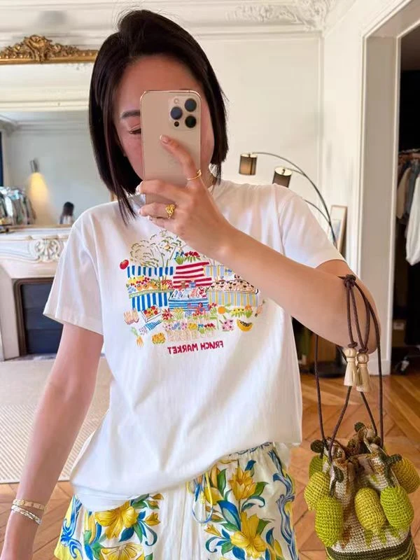 轻熟小众不撞款上衣女2025新款爆款夏季减龄款白色街边摊印花T恤