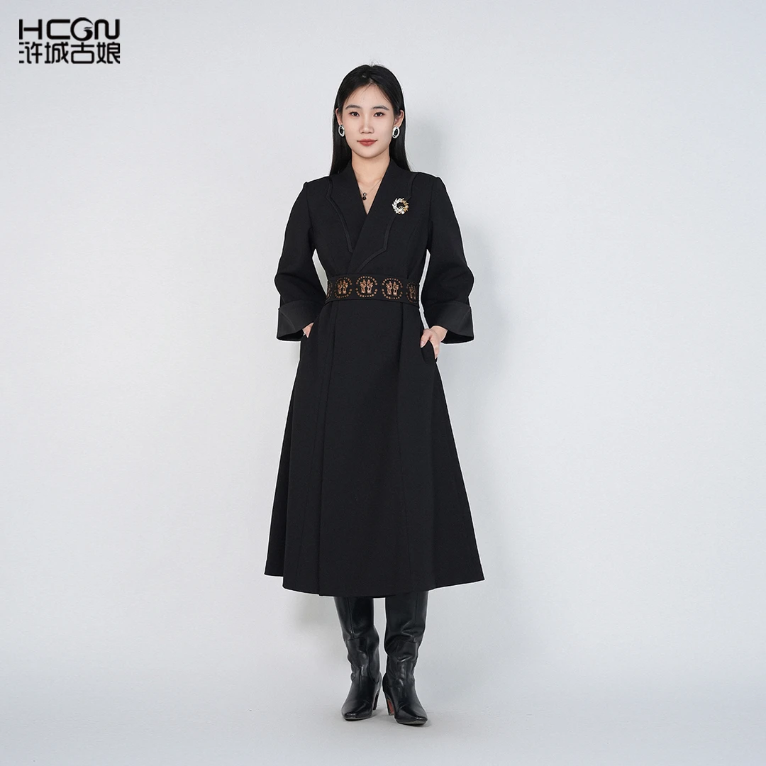 浒城古娘国风刺绣新款气质百搭优雅女澹雅战袍连衣裙HASS020005