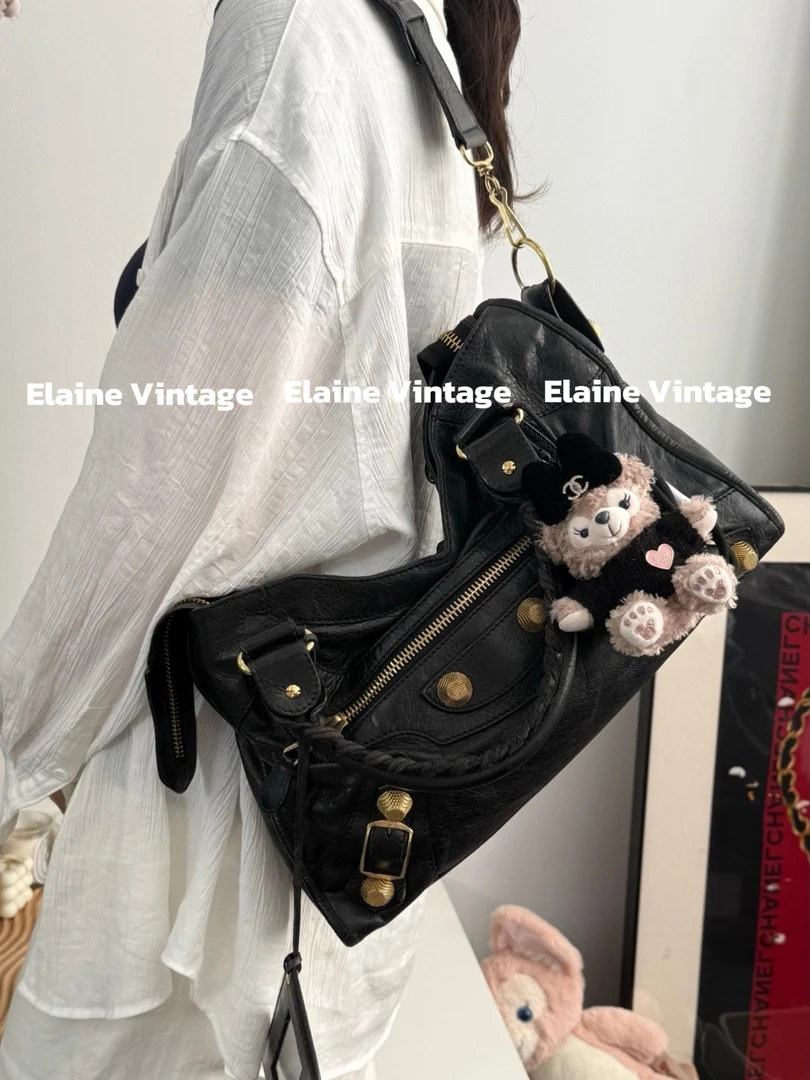 95新 Balenciaga/巴黎世家 玫瑰金菠萝扣机车包中号（37cm）/Y368-1