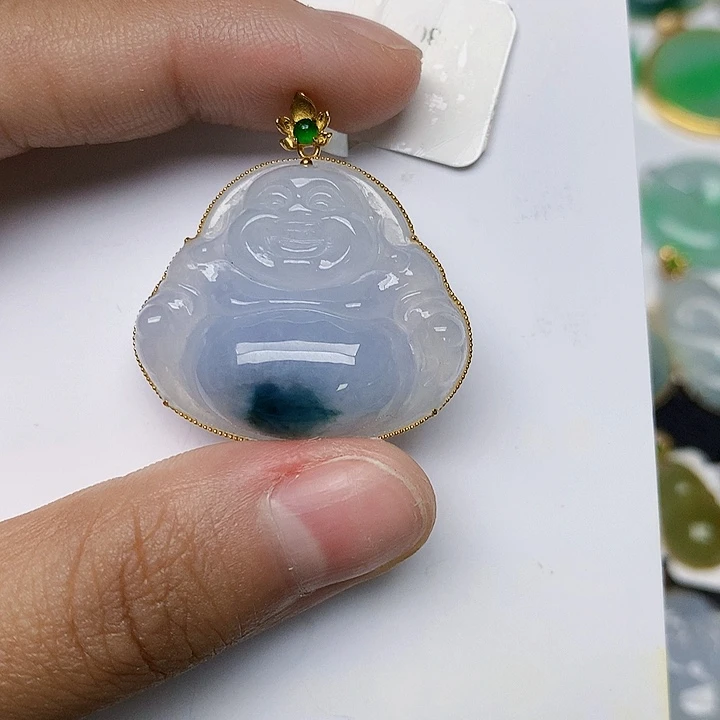 颈饰18K金镶嵌翡翠天然翡翠