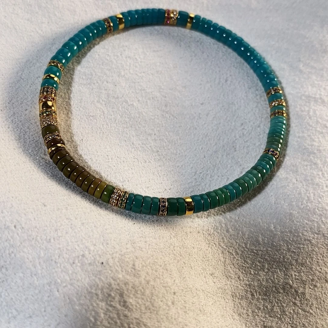 18K金镶嵌绿松石手链松石