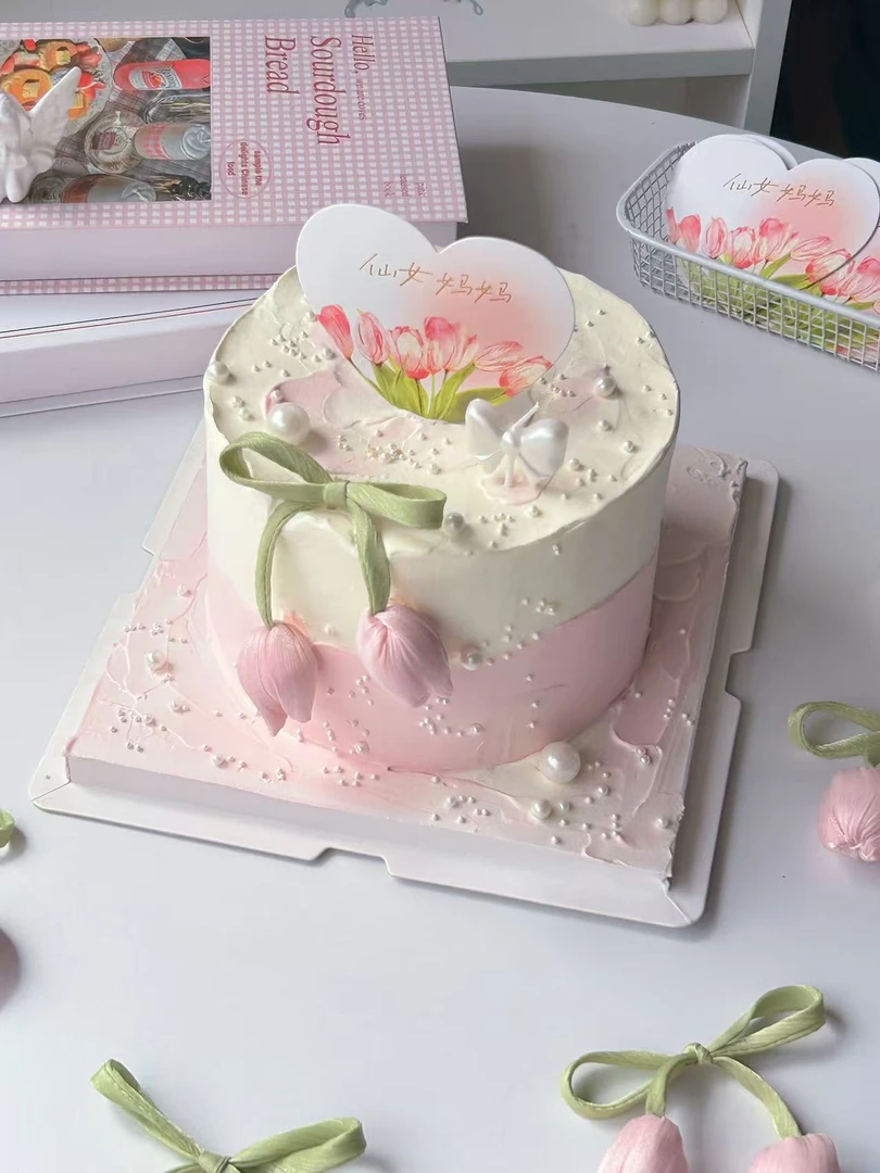 新款母亲节蛋糕装饰仙女妈妈郁金香甜品烘焙装扮配件