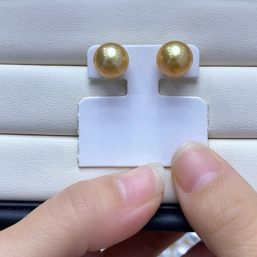 18K金镶嵌海水珍珠耳饰10到11点位浓茶金珠