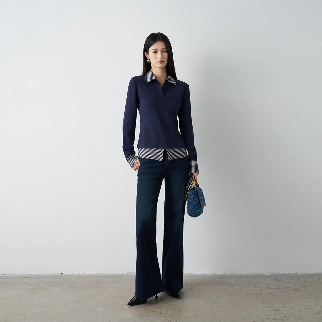 Moprobably李予诺「迪克蓝牛」时尚复古水洗百搭阔腿牛仔裤L4473341