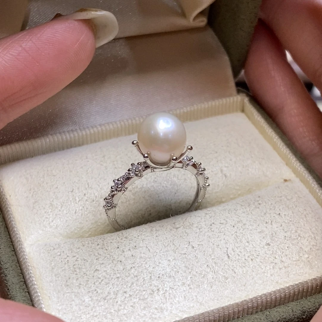 淡水珍珠戒指银S925镶嵌盐****)
